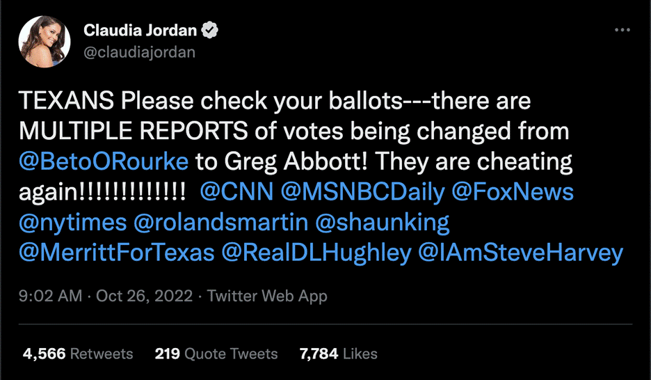 post containing misinfo about elections in texas