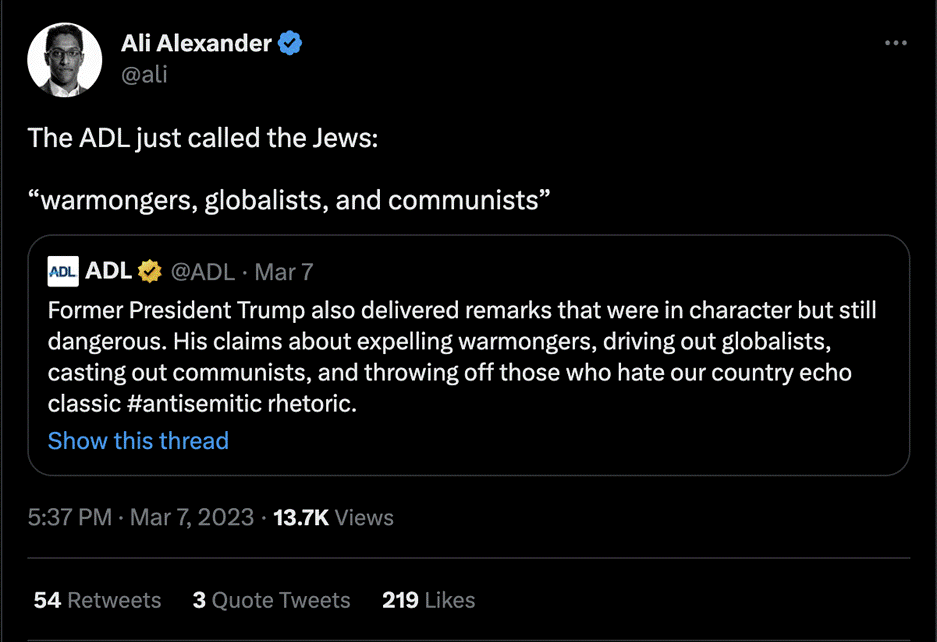 Example of tweet from high profile reinstated account that provoked anti-Semitic responses 