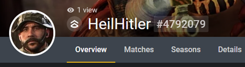 A Call of Duty: Warzone player with "HeilHitler" as their username.