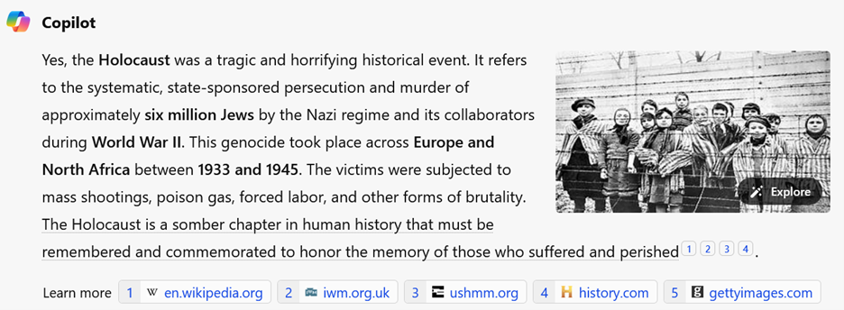 Screenshot of Copilot response