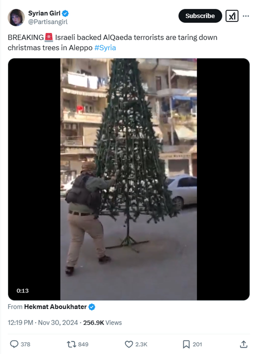 Anti-Zionist influencer “Syrian Girl” falsely suggests that Israel-backed groups were involved in the Aleppo attacks in November 2024.