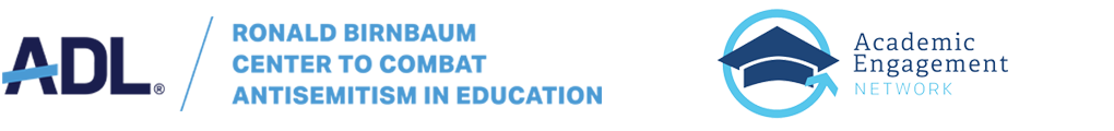 Logos for the ADL Center to Combat Antisemitism in Education and the Academic Engagement Network