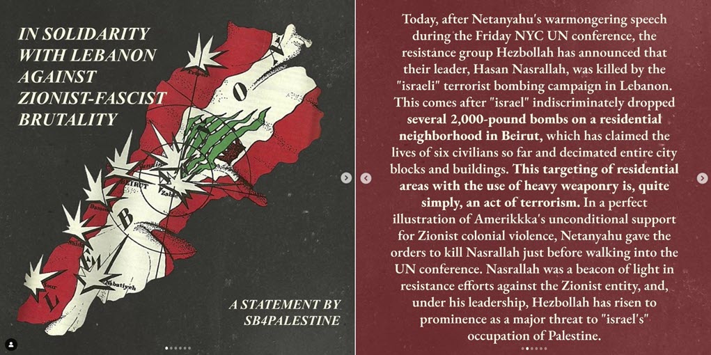 Photo: A statement published by anti-Zionist student groups at Stony Brook University in Stony Brook, NY.