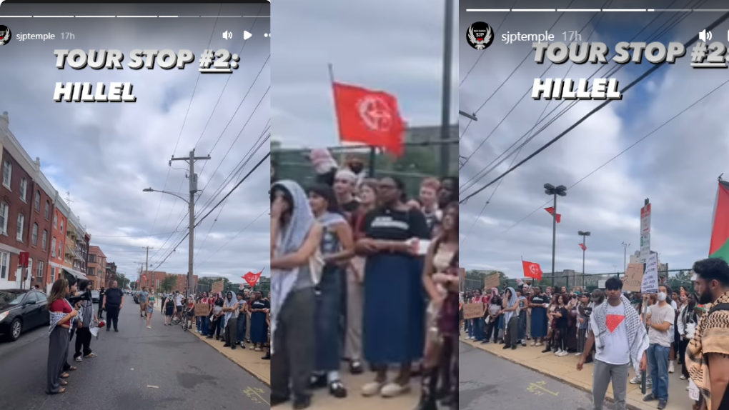 Photo: An Instagram story from Temple SJP in front of the Temple Hillel building.
