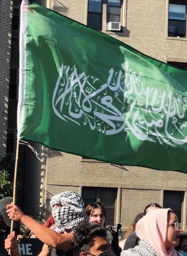 Photo: A Hamas flag is flown at a protest in Brooklyn, NY on May 31, 2024. (Screenshot/Instagram)