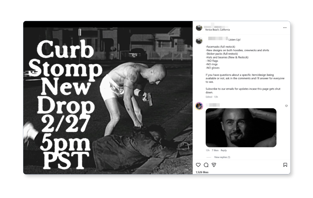 Screenshot: Instagram post by Curb Stomp MFG promoting their merchandise drop. (Screenshot/Instagram)