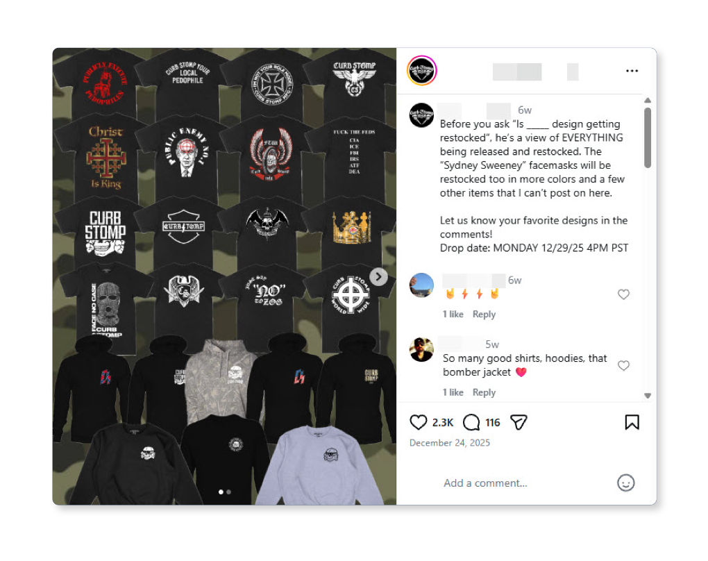 Screenshot: Instagram post by Curb Stomp MFG promoting shirts for sale. (Screenshot/Instagram)