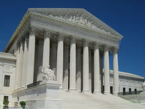 Close up angled view of the U.S. Supreme Court