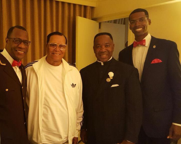 L-R: Tony Muhammad, Louis Farrakhan, Alfreddie Johnson, Rizza Islam